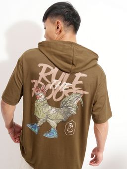 HIGHLANDER - Brown Relaxed Drop Shoulder Hoodie T-Shirt