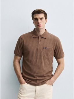 SANDPIPER - Brown Polo Neck Half Sleeve Cotton T-Shirt