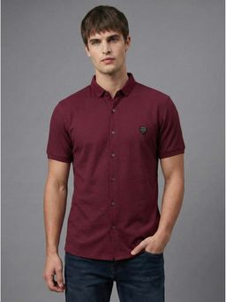 SANDPIPER - Maroon Polo Neck Half Sleeve Cotton T-Shirt