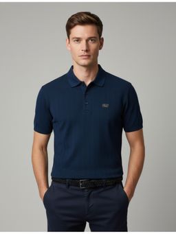 SANDPIPER - Navy Blue Polo Neck Half Sleeve Cotton T-Shirt
