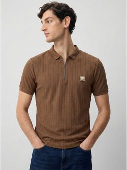 SANDPIPER - Brown Polo Neck Half Sleeve Cotton T-Shirt