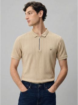 SANDPIPER - Cream Polo Neck Half Sleeve Cotton T-Shirt