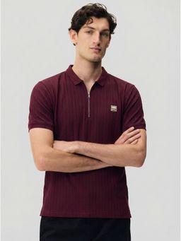 SANDPIPER - Maroon Polo Neck Half Sleeve Cotton T-Shirt