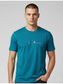 SANDPIPER - Aqua Round Neck Half Sleeve Cotton Lycra T-Shirt