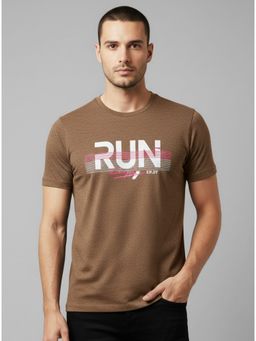 SANDPIPER - Brown Round Neck Half Sleeve Cotton Lycra T-Shirt