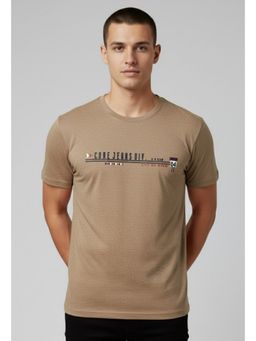SANDPIPER - Brown Round Neck Half Sleeve Cotton Lycra T-Shirt