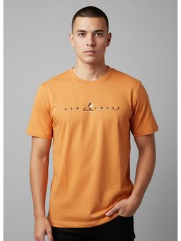 SANDPIPER - Orange Round Neck Half Sleeve Cotton Lycra T-Shirt