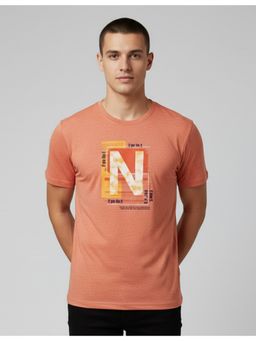 SANDPIPER - Rust Round Neck Half Sleeve Cotton Lycra T-Shirt