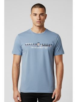 SANDPIPER - Blue Round Neck Half Sleeve Cotton Lycra T-Shirt