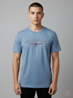 SANDPIPER - Turquoise Round Neck Half Sleeve Cotton Lycra T-Shirt