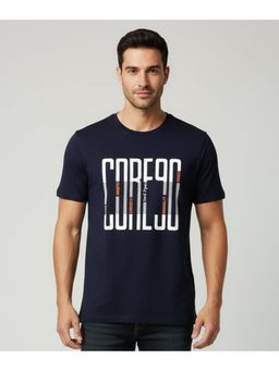 SANDPIPER - Navy Blue Round Neck Half Sleeve Cotton Lycra T-Shirt