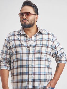 HIGHLANDER - Cream Checks Slim Fit Casual Shirt
