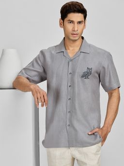 Albino - Grey Linen Casual Half Sleeves Shirt