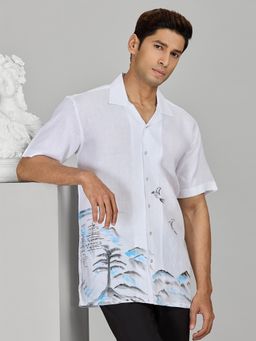 Albino - White Linen Casual Half Sleeves Shirt