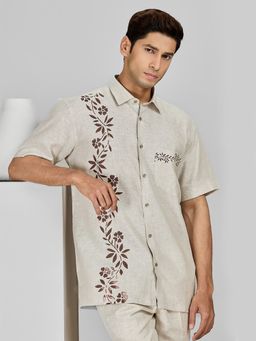 Albino - Beige Linen Casual Half Sleeves Shirt