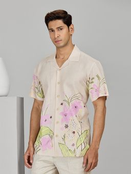 Albino - Peach Linen Casual Half Sleeves Shirt
