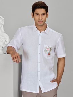 Albino - White Linen Casual Half Sleeves Shirt
