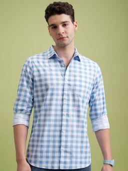 HIGHLANDER - Blue Checks Slim Fit Casual Shirt
