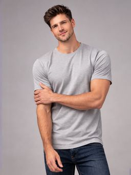 Glito - Grey Casual Cotton Round Neck T-Shirt