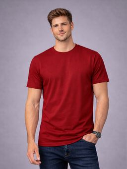 Glito - Maroon Casual Cotton Round Neck T-Shirt