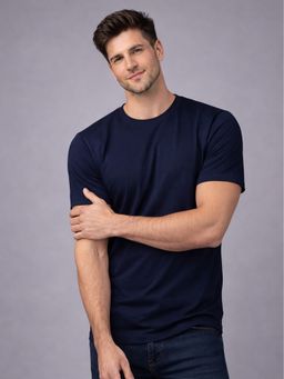Glito - Navy Blue Casual Cotton Round Neck T-Shirt