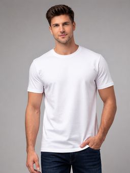 Glito - White Casual Cotton Round Neck T-Shirt