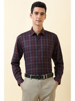 Allen Solly - Men Maroon Check Full Sleeves Formal Shirt
