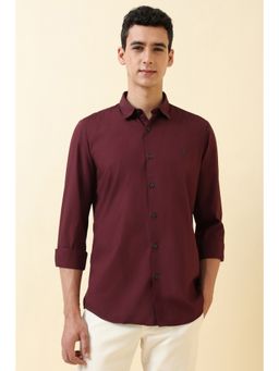 Allen Solly - Men Maroon Solid Full Sleeves Casual Shirt