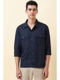 Allen Solly - Men Navy Blue Solid Full Sleeves Casual Shirt