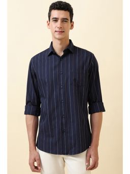 Allen Solly - Men Navy Blue Stripe Full Sleeves Casual Shirt