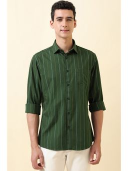 Allen Solly - Men Green Stripe Full Sleeves Casual Shirt