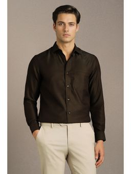 Louis Philippe - Men Brown Textured Full Sleeves Formal Shirt