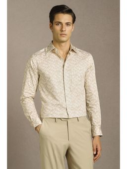 Louis Philippe - Men Beige Print Full Sleeves Formal Shirt