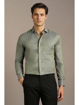 Louis Philippe - Men Olive Textured Full Sleeves Formal Shirt