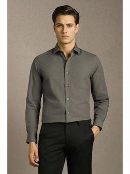 Louis Philippe - Men Grey Solid Full Sleeves Formal Shirt