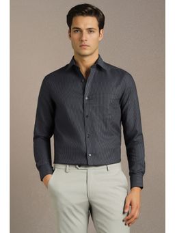 Louis Philippe - Men Grey Textured Full Sleeves Formal Shirt