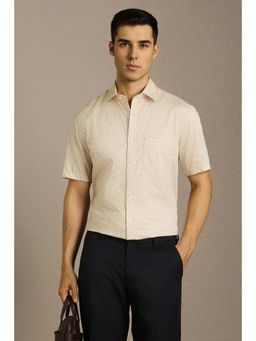 Louis Philippe - Men Beige Half Sleeves Formal Shirt