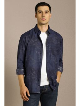 Louis Philippe - Men Navy Blue Print Full Sleeves Casual Shirt