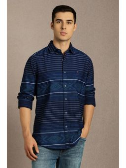 Louis Philippe - Men Navy Blue Stripe Full Sleeves Casual Shirt
