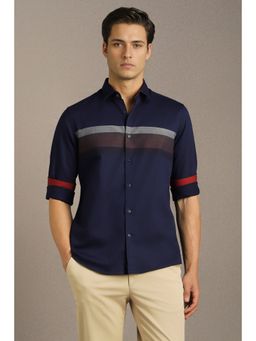 Louis Philippe - Men Navy Blue Stripe Full Sleeves Casual Shirt