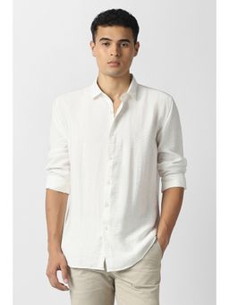 Van Heusen - Men White Solid Full Sleeves Party Casual Shirt