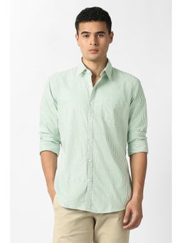 Van Heusen - Men Green Stripe Full Sleeves Casual Shirt