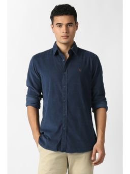 Van Heusen - Men Navy Blue Solid Full Sleeves Casual Shirt
