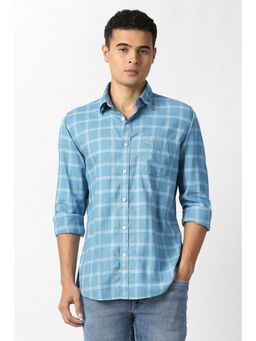 Van Heusen - Men Light Blue Check Full Sleeves Casual Shirt