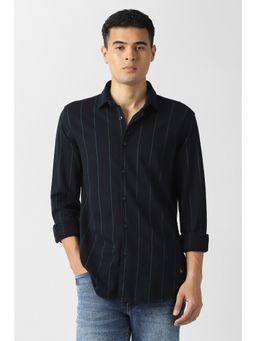 Van Heusen - Men Black Stripe Full Sleeves Casual Shirt