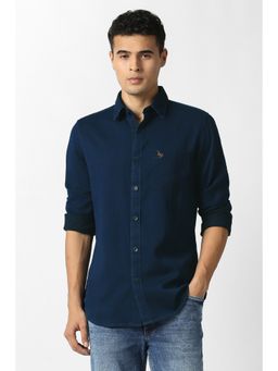 Van Heusen - Men Navy Blue Solid Full Sleeves Casual Shirt