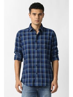 Van Heusen - Men Blue Check Full Sleeves Casual Shirt