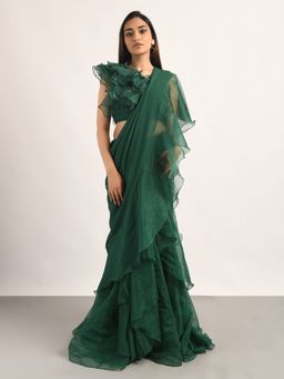 Attic Salt - Green Solid-Plain Ruffle Skirt