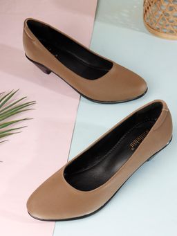 Dollphin - Women Taupe Solid Block Heel Pumps