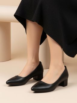 Dollphin - Women Black Pointed Toe Solid Pumps
